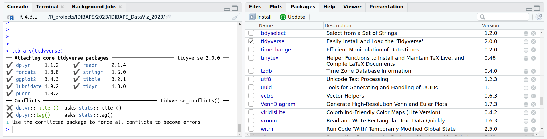 rstudio check packages